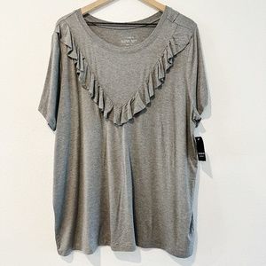 NWT Torrid Super Soft Ruffle Front Grey T Shirt |R6